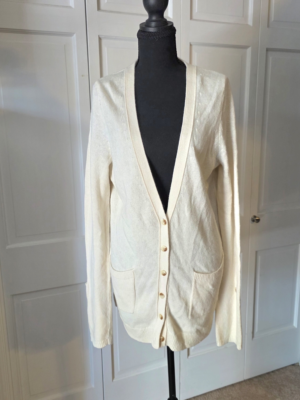 Anthropologie Moth Cashmere Blend Cream Cardigan Longline Button Sweater L